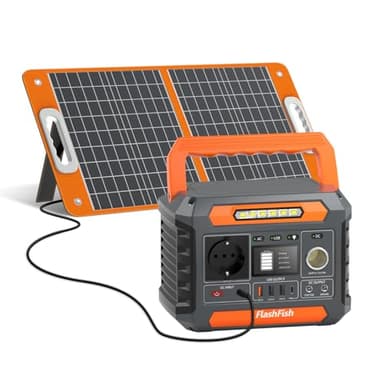 Estación de energía portátil FlashFish de 144,3 Wh con panel solar de 60 W, generador solar de 200 W con iluminación de 230 V AC/tipo C/LED, batería de repuesto para camping, viajes y energía de