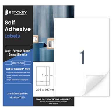 BETCKEY - 100 Hojas de Pegatinas A4, Etiquetas Autoadhesivas Imprimibles de A4 Página Completa para Impresoras de Inyección de Tinta y Impresora Láser