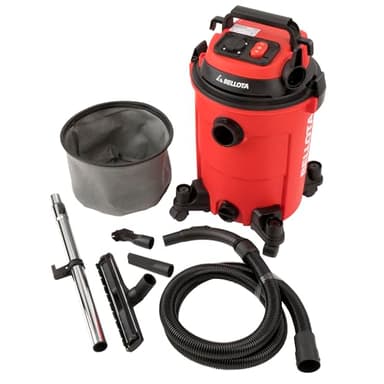Bellota ASL2500SE - Aspirador con cable para aspirar restos líquidos y sólidos sincronizado, 25L, 2KW, Manguera (32mm Ø) de 2 metros, Tubo extensible metálico (440mm), enchufe sincronizado, con ruedas