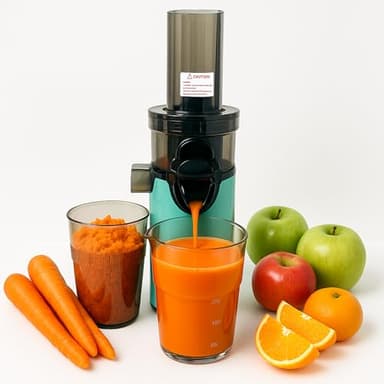 JuiceInstant - Extractor de zumos compacto para frutas y verduras, prensado en frío, exprimidor eléctrico sin BPA, con tamiz, antigoteo, licuadora lenta que conserva vitaminas (Agua)