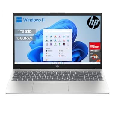 HP 15-fc0242ns - Ordenador portátil de 15.6" FHD (AMD Ryzen 7-7730U, 16 GB RAM, 1TB SSD, AMD Radeon Graphics, Windows 11) Plata - Teclado QWERTY Español
