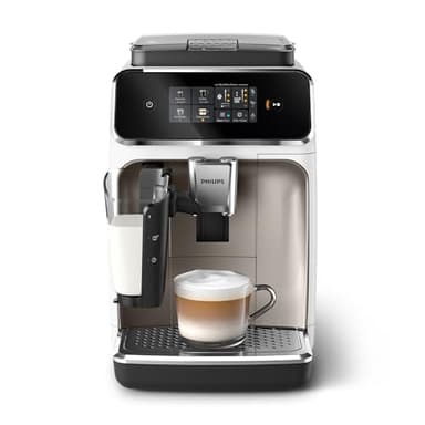 Philips Serie 2300 Cafetera Espresso Superautomática - Sistema exclusivo de leche LatteGo, 4 tipos de café personalizables, Extracción silenciosa SilentBrew, Display táctil. Cromo Blanco (EP2333/40)