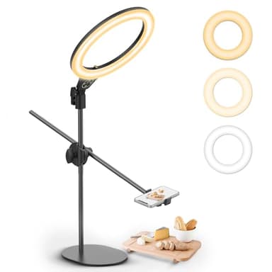 10 '' Luz de Anillo con Soporte de Brazo, ULANZI Ring Light de Soporte Escritorio, 3500k-6500K Regulable, Luz Anular con Soporte para Teléfono para TikTok, Maquillaje, Fotografía, Selfie