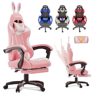 JUPPLIES Silla Gaming Profesional con Masajeador - Silla de Oficina Ergonómica con Reposapiés, Altura Regulable y Respaldo Abatible - Silla Gamer para Juegos