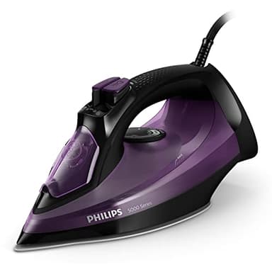 Philips Serie 5000 Plancha de Vapor, 2400W de Potencia, 45g/min, Golpe de Vapor 180g, Vapor Vertical, Suela SteamGlide Plus, Negro/Púrpura (DST5030/80)
