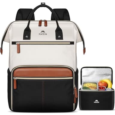 MATEIN Mochila Portatil 15.6 Mujer Set de 2 Piezas, Mochila Ordenador Portatil Impermeable con Bolsa de Almuerzo Termica y Extraíble Lunch Backpack para Universidad Escolares, Enfermeras y Profesoras