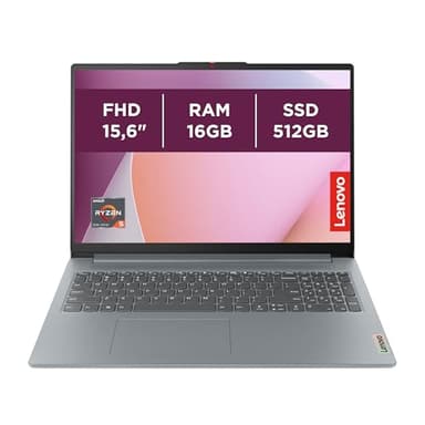 Lenovo IdeaPad Slim 3 Gen 8 - Ordenador Portátil 15.6'' FHD (AMD Ryzen 5 7520U, AMD Radeon 610M Graphics, 16 GB RAM, 512 GB SSD, Wi-Fi 6, Sin Sistema Operativo) Teclado QWERTY Español, Gris Ártico