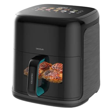 Cecotec Freidora de Aire sin Aceite 6,5L Plancha Grill con 4 Resistencias Ahumador Integrado Air Fryer Cecofry&Grill Smokin'Prime 6500. 2200W, Pared Divisoria Móvil, 40-20ºC, 10 Menús