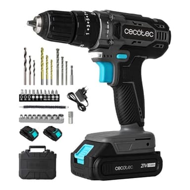 Cecotec Taladro Percutor y Atornillador con 2 Baterías de 21V y 2.000mAh PowerForce 2120 Impact. 1500rpm, Par de Apriete de 45Nm Regulable en 25+1 niveles, 27000 Impactos/min, Maletín y Accesorios