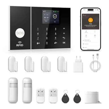 PGST Kit Alarma Casa con Aviso al Movil, Sistema de Alarma para Casa WiFi y gsm sin cuotas con Pantalla 2.4” y Batería de 1000 mAh,Aplicación Tuya Smart Life, Alexa y Google