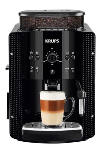 Krups Roma, Cafetera superautomática, Depósito de agua 1,7 L, 3 niveles de temperatura, 3 niveles de intensidad, 15 bares, Molinillo cónico de metal, Panel de control fácil, Negra, EA810870