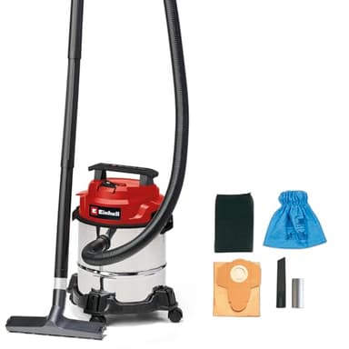 Einhell Aspirador en seco y húmedo TC-VC 1812/1 S (1250 W, 180 mbar, recipiente de 12 L, incl. boquilla combinada y boquilla para juntas, filtro de espuma, saco colector de suciedad y bolsa de filtro)