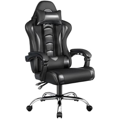 Yaheetech Silla de Oficina Silla Gaming Silla Ergonómica con Ruedas Silla Ordenador Ajustable Silla con Soporte Lumbar Capacidad MAX 136 KG Negro