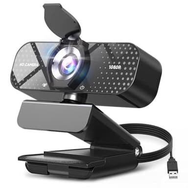 TRAUSI 1080P Full HD Webcam con Cubierta de privacidad, Lente de ángulo Amplio, corrección de luz Activa, Enchufe y reproducción USB Webcam para PC, Escritorio, computadora portátil