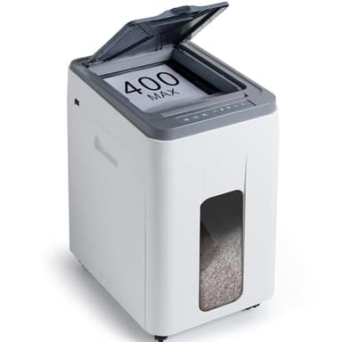 Trisruvian Destructora Papel Automática Profesional: 400 Hojas Microcorte P-5 Non Stop Destruye Tarjetas/Grapas con Cubo 50L para Oficina Casa Clínicas Hospitales Centros Educativos