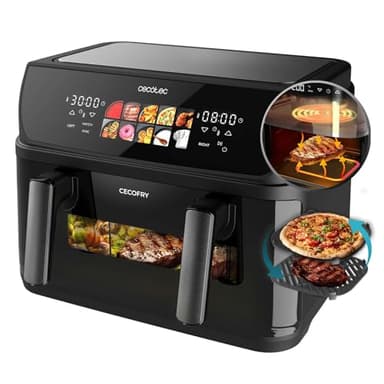 Cecotec Freidora de Aire sin Aceite de 10L con Doble Resistencia, Plancha, Grill, Air Fryer Cecofry&Grill Duoheat 10000 Essential. 2800W, Pared Divisoria Móvil, Temperatura Regulable, 10 Menús