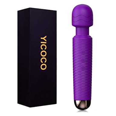 YICOCO Masajeador Eléctrica Recargable Wand Massager, 25 Modos de Frecuencia, Silicona Suave, Impermeable, Carga USB (Purple)
