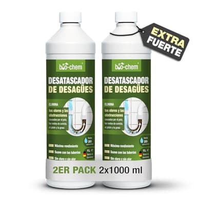 Bio-Chem – Desatascador de desagües líquido 2L que elimina pelos y suciedad, actúa incluso con agua estancada, alta concentración hasta 20 usos