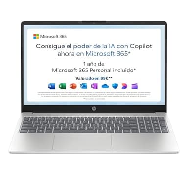 HP 15-fd0186ns - Ordenador portátil de 15.6" FHD (Intel N100, 4GB RAM, 128GB UFS, Intel UHD, Windows 11) Plata - Teclado QWERTY Español