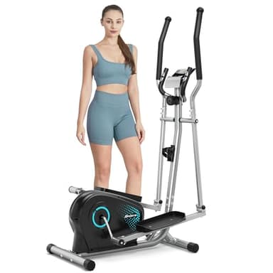 Dripex Eliptica para Casa, Bicicleta Elíptica Silenciosa con Volante de Inercia 6 kg, 16 Niveles de Resistencia Ajustables, Sensor de Pulso y Pantalla LCD, Elíptica de Fitness Cardio (Azul)