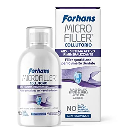 Forhans, Enjuague Bucal Microfiller, Sistema Remineralizante Activo, Relleno Diario del Esmalte Dental, Alivio Rápido para Dientes Sensibles, Limpiador de la Placa, Sin Parabenos ni Flúor, 500ml