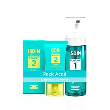 ISDIN ACNIBEN Pack Limpiador Purificante Espuma y Gel Crema Control de Brillos y Granos. Cuidado Diario Facial de las Pieles Grasas o con Tendencia Acneica
