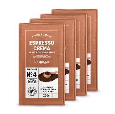 by Amazon Café molido Natural Espresso Crema, 250 g (Paquete de 4), tueste claro - Certificado por Rainforest Alliance