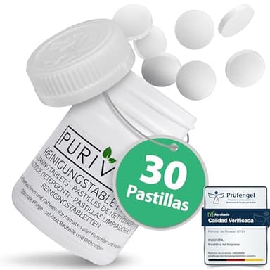 PURIVITA® Universale Pastillas de limpieza para cafeteras [30 pastillas] - Pastillas descalcificadoras para cafeteras Delonghi, Krups, Jura, Senseo, Nespresso y otras - Limpiador de cápsulas de café