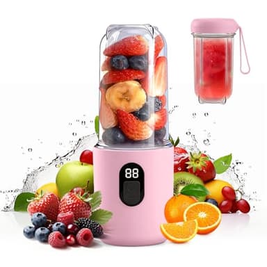 AMFUN 500 ML Batidora de Vaso Portatil, Mini Batidora, Exprimidor USB, 16 Cuchillas de Acero Inoxidable, para Smoothies y Batidos de Proteínas, para Deportes, Viajes, Senderismo (Rosa)