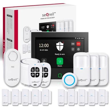 seQrell, Sistema de Alarma doméstica inalámbrica, Kit Alarma Casa con Aviso al Movil sin cuotas WiFi y 4G gsm con 7" Pantalla Táctil y Batería de 5000 mAh, Aplicación Tuya Smart Life, SQ7024B