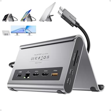 PULWTOP MacBook Docking Station Dual Monitor 4K@60Hz para MacBook Pro/Air M3 Pro/M4/M5 Pro, Computadora Portátil USB C Dock con 2 HDMI, PD, Ethernet, USB A/C 10Gbps, Audio, SD/TF, USB 2.0