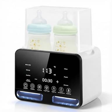 calienta biberones para bebé Carehabi para 2 biberones, Esterilizador Biberones, blanco, sistema 4 en 1 con esterilizador y control de temperatura, calienta y descongela alimentos para bebé