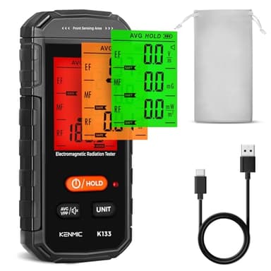 KENMIC Medidor EMF, Detector EMF 3 en 1 Detector de Radiación de Campo Electromagnético Portátil para EF, RF, MF, Señal WiFi, Adecuado para el Hogar, la Oficina, Inspecciones EMF y Caza de Fantasmas