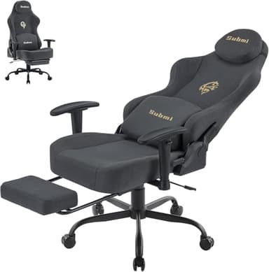 Submi Silla Gaming, Sillas Gaming Ergonómica, Réglable Cadeira Silla de Oficina Acolchada, PC Silla Gamer para Adultos con Reposapiés, Silla Gamer Adulto con Soporte Lumbar 150Kg (Gris Oscuro)​​