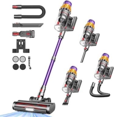 48 Kpa/550W/70Min Aspiradora sin Cable, 2.0L Aspirador de Mano con Pantalla Táctil, Cepillo Antienredos, Carga de Pared, Escoba Aspiradora sin Cable para Suelo Alfombra Pelos de Mascotas Automóviles