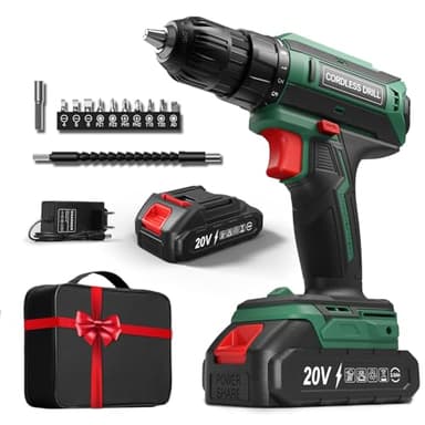 Taladro Atornillador Batería 20V, Taladro Bateria par Máximo 42Nm, Taladro Inalámbrico 2 Velocidades, Apto para Baterías Makita, 25+1 Niveles de Par, Batería 2000mAh, Portabrocas 10mm, Luces LED Verde