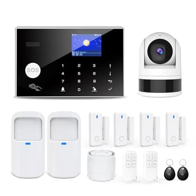 Sistema de Alarma doméstica con Cámara, Kit de Alarma Casa WiFi + gsm con Aviso App Teléfono, Sensor de Puerta/Ventana, Telecomando para Casa, Apartamento(13 Pieza)