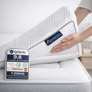QUNCEL® Topper Viscoelastico Gel Hybrid 150x190 | 7 cm | Alivia el Dolor y la Tensión Muscular | Firmeza Alta Densidad | Topper Viscoelástico 150x190, Sobrecolchon Anti-Estrés