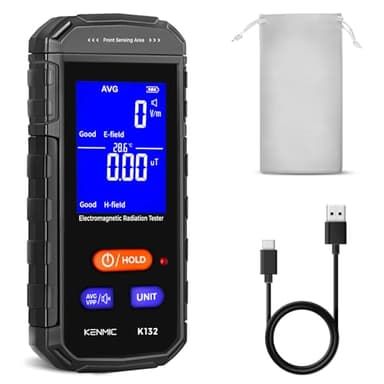 KENMIC Medidor EMF, Detector de Campo Electromagnético Portátil Recargable con Pantalla LCD Digital y Temperatura, Ideal para el Hogar, la Oficina, el Aire Libre y la Caza de Fantasmas