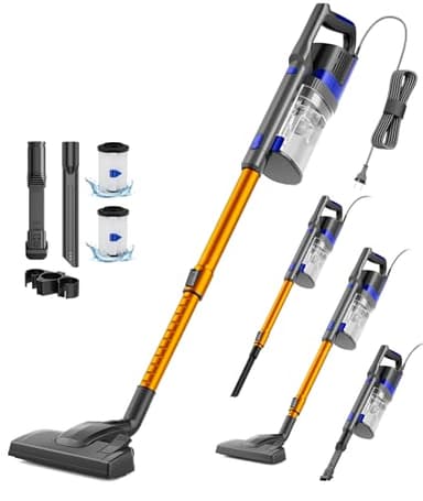 VACTechPro 60KPa/680W/7M Aspiradora, Aspiradora con Cable con 800ML Cubo de Basura, Aspirador con Diseño Ergonómico del Mango, Aspirador con Cable para Suelos Duros, Aspirador Vertical, Naranja