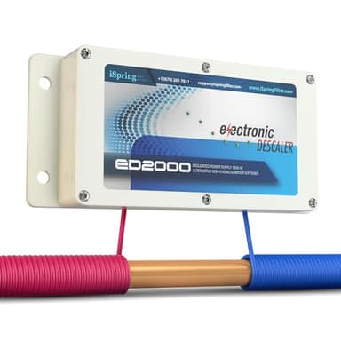iSpring ED2000 Sistema Descalcificador de Agua para Toda la Casa, Suavizante Acondicionador de Agua Dura sin Sal Electrónico Alternativo, Reduce la Cal e Impide la Acumulación de Depósitos