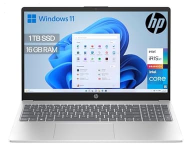 HP Ordenador portátil 15.6" FHD (Intel Core i5-1334U, 16GB RAM, 1TB SSD, Intel Iris Xe Graphics, Windows 11) Plata y Azul - Teclado QWERTY Español