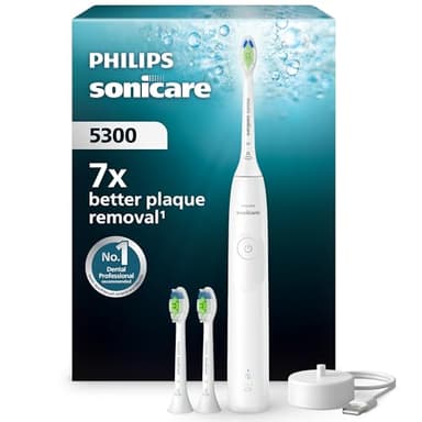 Philips Sonicare 5300 cepillo dental eléctrico, sónico con 2 niveles de intensidad, alerta de presión, EasyStart, SmarTimer y BrushPacer, blanco, modelo HX7108/04 [Nueva Tecnología]