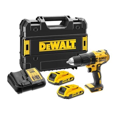 DEWALT XR 18V Brushless Taladro Atornillador Percutor Compacto a Batería, con 2 Baterías XR Li-Ion 2Ah, Cargador, Maletín, Alto Par, Luz LED, Rendimiento Versátil - DCD778D2T-QW