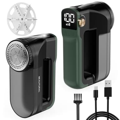 BEAUTURAL Quitapelusas Eléctrico USB-C Recargable con 3 Velocidades, Pantalla LED, Luz Frontal y Cuchillas de 6 Hojas – Ideal para Ropa, Muebles y Todo Tipo de Telas, Color Verde