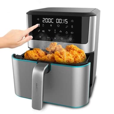 Cecotec Freidora de Aire sin Aceite de 8 L Cecofry Supreme 8000 Air Fryer. 1800 W, Panel Táctil, 30º-200 ºC, 10 Modos Preconfigurados, Pre-heat, Alerta, Acabados en Acero Inoxidable