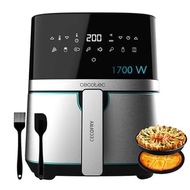 Cecotec Freidora de Aire de 5,5L con Accesorios, Air Fryer, Cecofry Full Inox 5500 Pro con Accesorios. 1700W, sin Aceite, Digital, Táctil, Acabados en Acero Inox, PerfectCook, Termostato, 8 Modos
