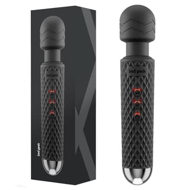 bed geek Wand Masajeador Corporal Personal Inalámbrico de Mano con Función de Memoria, Resistente al Agua, Recargable por USB, 20 Patrones de Vibración, 8 Velocidades, Silicona Suave para la Piel