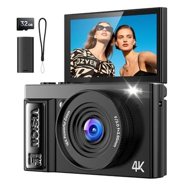 Camara de Fotos Digital 4K Profesional: Cámara Digital con Pantalla Abatible 180° - CAM Compacta con 32G Tarjeta - 16X Zoom Camara para Principiantes Niña Niños Chico Adolescentes