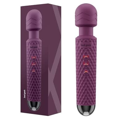 bed geek Wand Masajeador Corporal Personal Inalámbrico de Mano con Función de Memoria, Resistente al Agua, Recargable por USB, 20 Patrones de Vibración, 8 Velocidades, Silicona Suave para la Piel